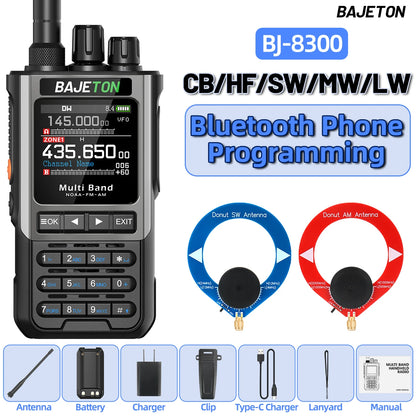 BAJETON BJ-8300 Walkie Talkie 10W Tri Power SW MW LW AM SSB CB Receive Wireless Bluetooth Phone Programming NOAA Two Way Radio