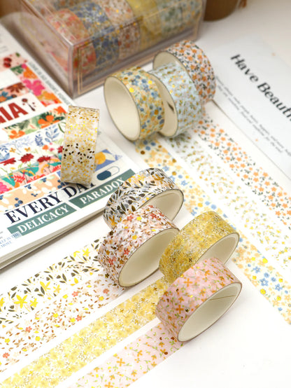 Creative Floral Hot Foil Washi Tape Set, 12 Rolls Decorative Masking Tape for Scrapbooking, Journaling, DIY Gift Supplies