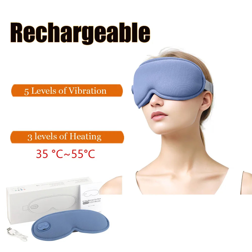 3D Sleep Eye Mask Hot Steam Compress Eyes Cover Vibration Eye Massager Sleeping Electrical Temperature Control Blindfold