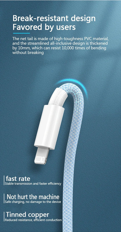 PD 20W USB-C Charging Cable For iPhone 14 13 12 11 Pro Max Xs 8 Plus iPad 3A, Fast Charging Cord, ‌Lightning Data Cable For iPhone