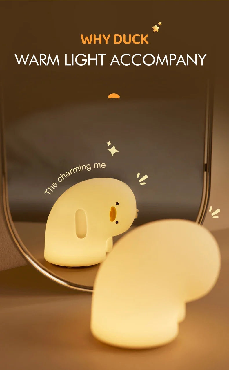 Rechargeable LED Night Light Cute Duck Silicone Patting Lamp Nursery Children Nightlights Home Bedside Room Decor Birthday Gift
