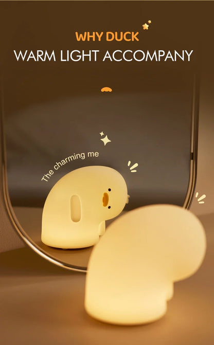 Rechargeable LED Night Light Cute Duck Silicone Patting Lamp Nursery Children Nightlights Home Bedside Room Decor Birthday Gift
