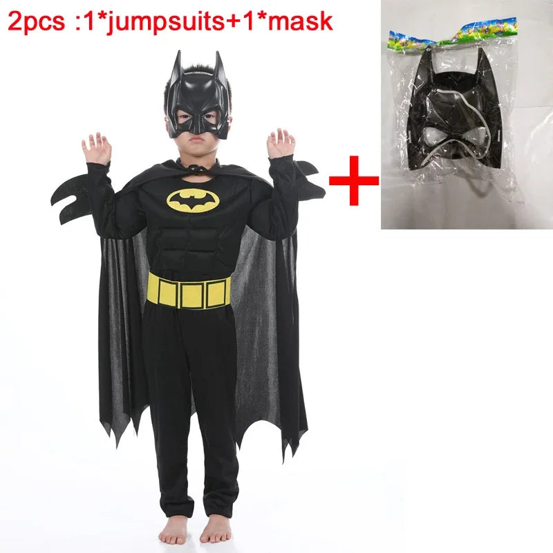 Kids Boy Bat Cosplay Jumpsuit Hero Costume Suit with Cape Mask Men Superhero Wayne Cosplay High Quality Halloween Carnival Party