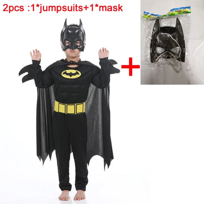 Kids Boy Bat Cosplay Jumpsuit Hero Costume Suit with Cape Mask Men Superhero Wayne Cosplay High Quality Halloween Carnival Party