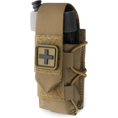 MOLLE Tourniquet Holder IFAK TQ Holder Tactical Medical Pouch Holster First Aid Kit Cross Patch/Bungee Cord with tourniquet