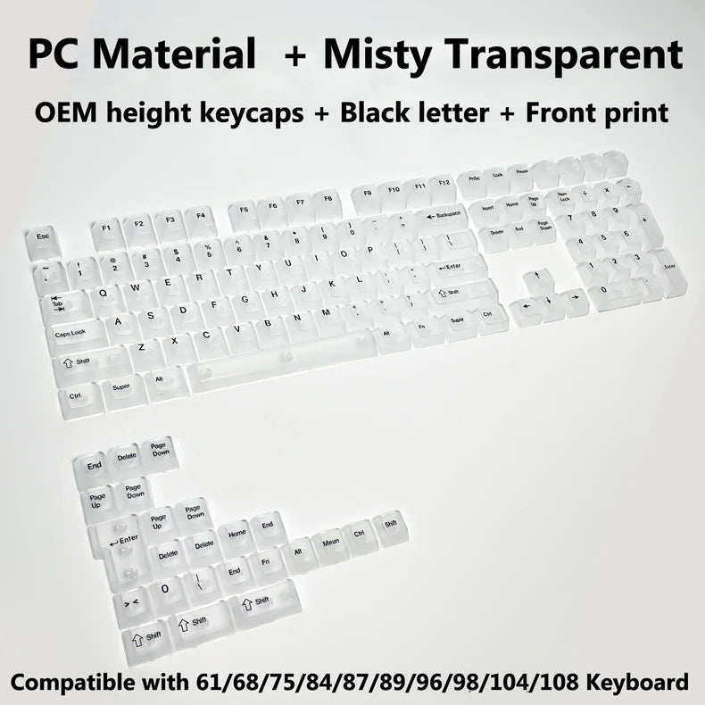 Full Sets Transparent Keycaps for Mechanical Keyboard Front/Side/None Print RGB Backlit Full/Misty Transparent Keycap 130+ Key