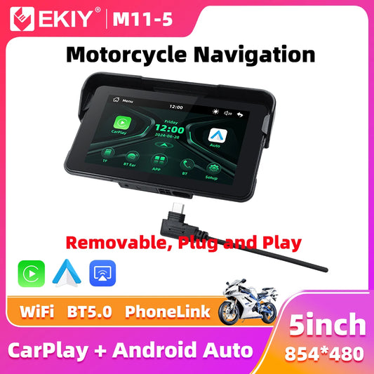 EKIY 5.0 inch Wireless CarPlay Moto Android Auto Portable Digital Motorcycle Dashboard GPS Motorcycle Navigation Display Screen