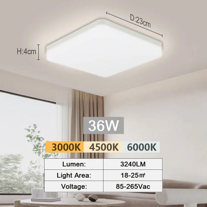 LED Ceiling Lamp 18-48W Flush Mount Fixture 3000K-6000K Daylight Modern Home Lighting for Bedroom Living Room Kitchen Hallway