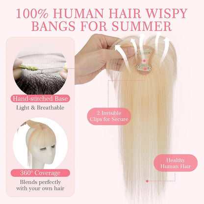 Clips in Bangs Real Human Hair 3D 360° Cover Air Bangs Lightweight Hairpieces for Women Seamless Blend for Instant Volume on Top