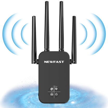 Newfast 1200Mbps WiFi Repeater Long Range OLED 5Ghz WiFi Signal Extenders Amplifier Signal Booster Antenna Repeater UK Plug