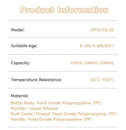 150/240/330ml, Baby Bottle With Handle Anti-bloating＆Anti-drop, Clear Scale Milk Bottle Feeding Baby Bottles, BPA-FREE PP15