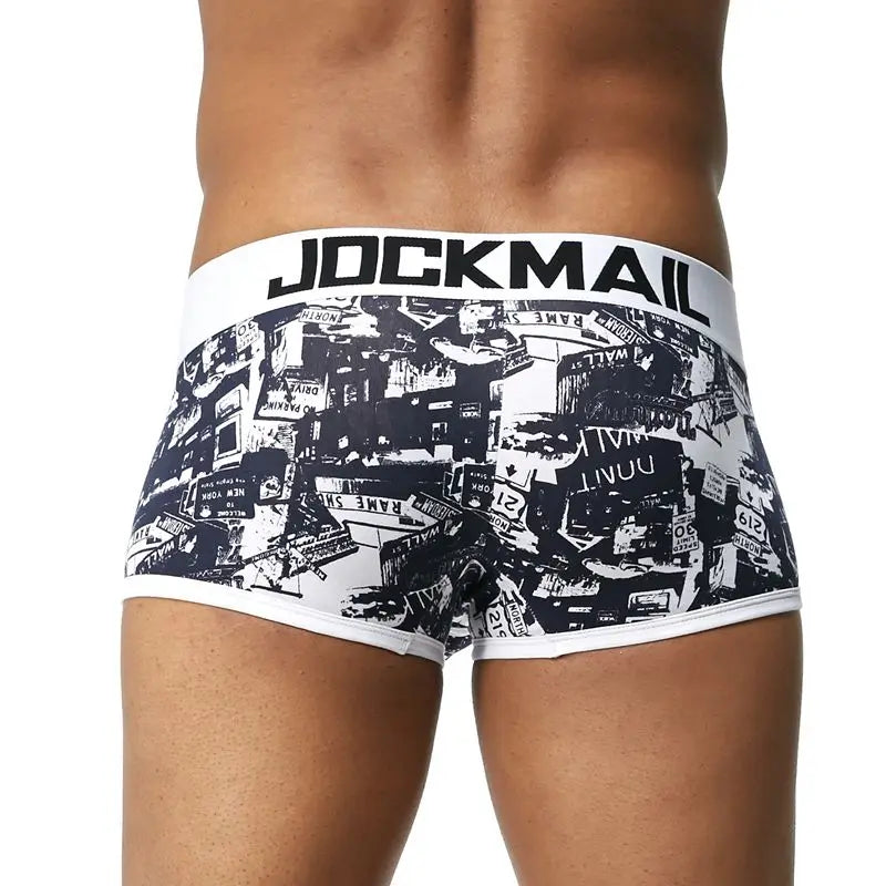 Male Panties, Breathable Boxers, Cotton Men Underwear, U convex pouch Sexy Underpants, Printed leaves Homewear Shorts, JOCKMAIL