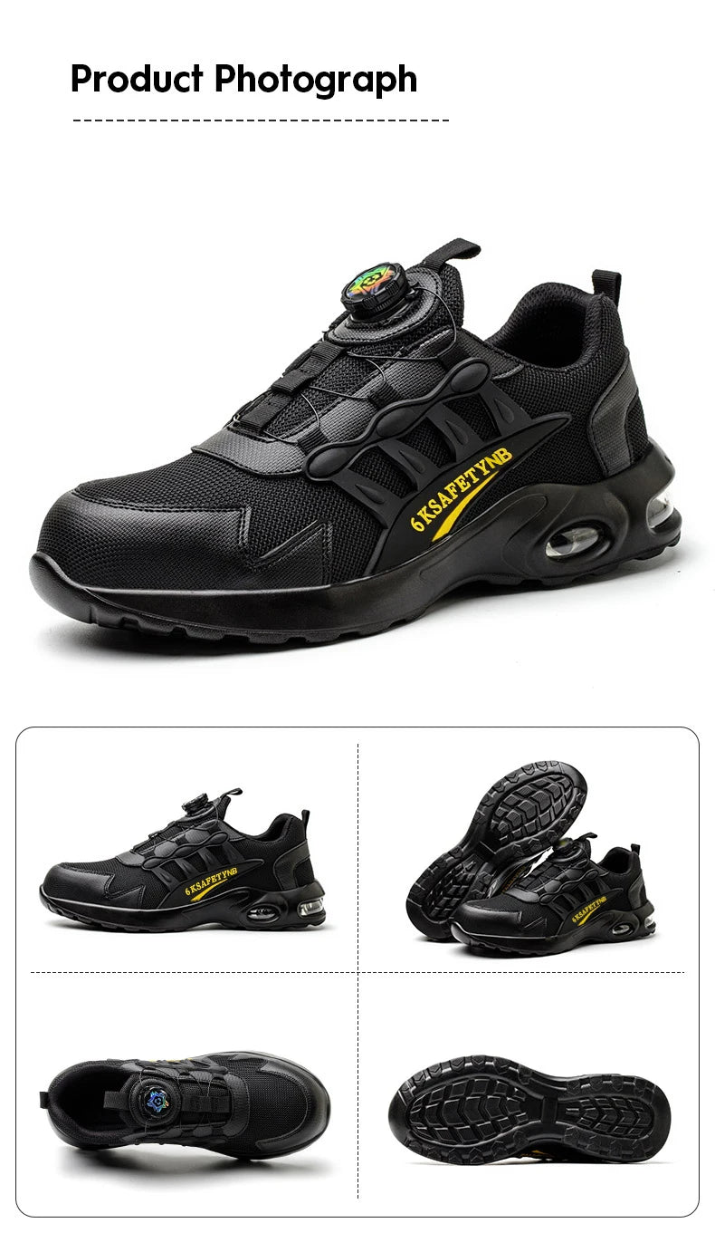 Men Rotating Button Safety Shoes, Steel Toe Work Sneakers, Indestructible Shoes, Puncture-Proof Work Boots, Air Cushion Safety Shoes