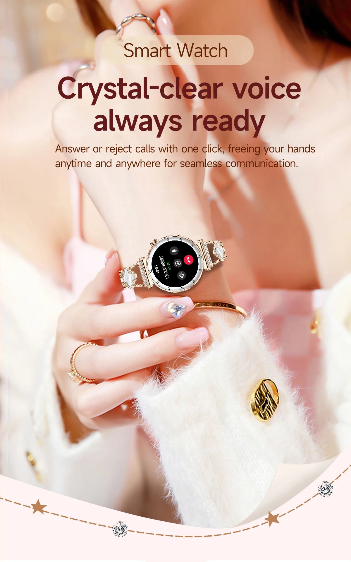 LIGE 1.19"Ultra-Slim AMOLED HD Display Fitness Tracker Smartwatch Bluetooth Call Heart Rate Monitor Waterproof Smart Watch Women