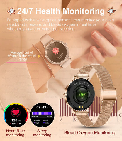 Luxury Women's Smartwatches Diamond Dial Fashion Smart Watch Heart Rate Monitor Sleep Tracking IP67 Waterproof For Android & IOS