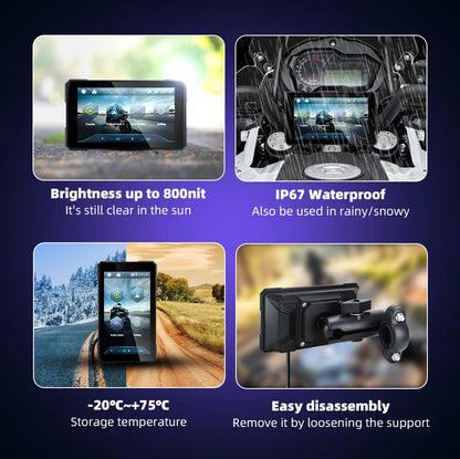 EKIY 5.0 inch Portable Digital Dashboard Motorcycle Navigation GPS Removable Display Screen Wireless CarPlay Moto Android Auto