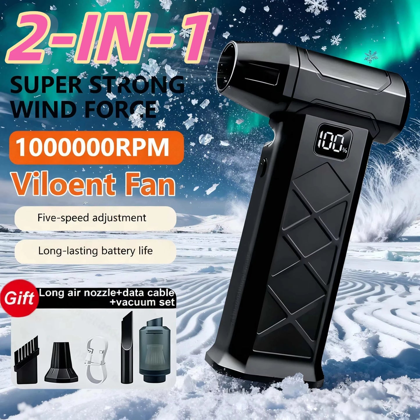 Strong 1000000 tr/min 2-in-1 Poweful Violent Fan 5 Speed Air Blower Brushless Motor Handheld Blower Rechargeable Turbo Fan 2026