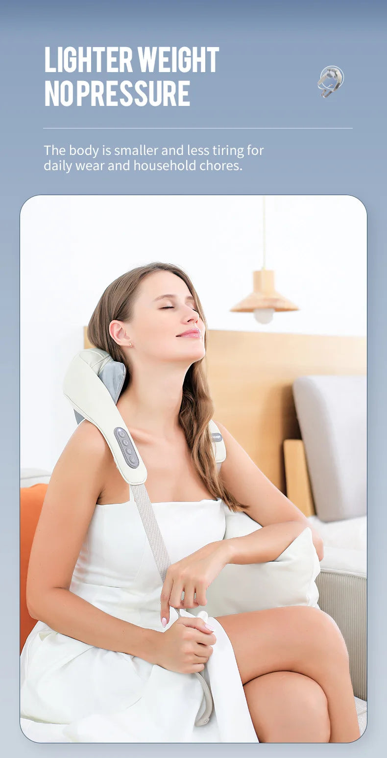Foreverlily 26W Brushless Motor Neck and Shoulder Massager, Wireless Shoulder and Back Kneading Massage Shawl, Neck Masajeador