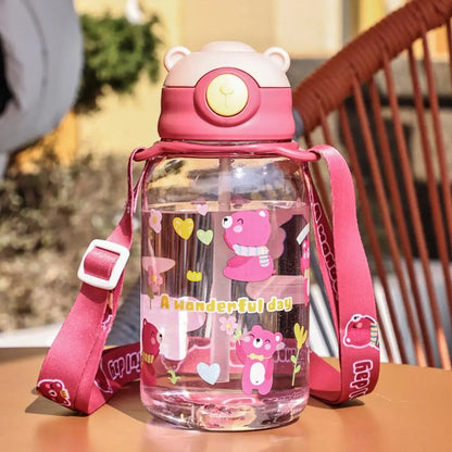 650ml Cute Kids Water Bottle with Straw, BPA-Free, Leakproof Outdoor Portable Children's Cups, School Water Bottle for Children