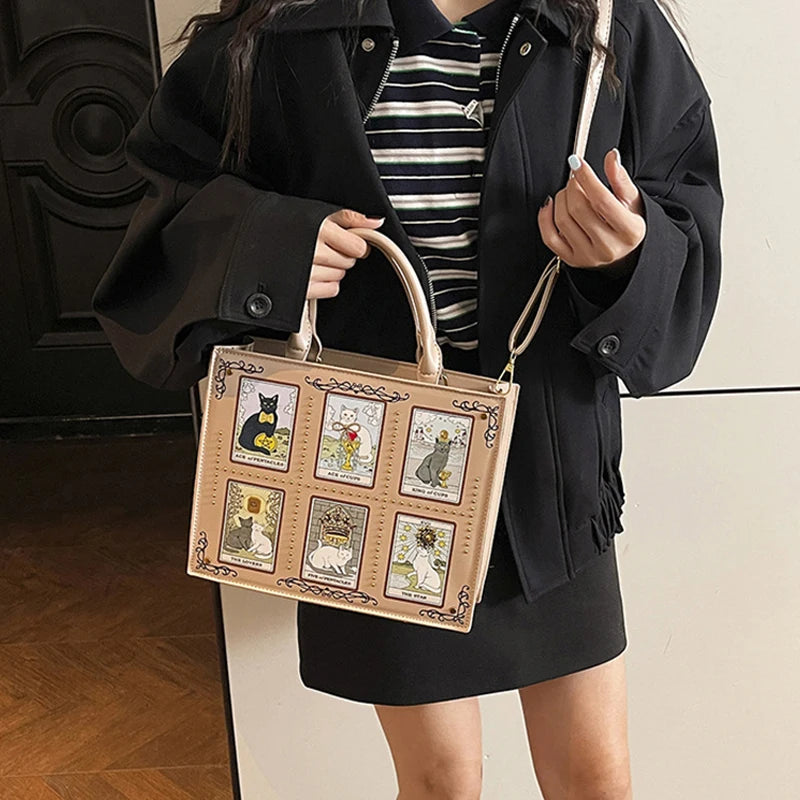 Cat Elf Print Tote Bag For Women Stylish Versatile Top-handle Handbag With Detachable Shoulder Strap Daily Datingcrossbody Bag