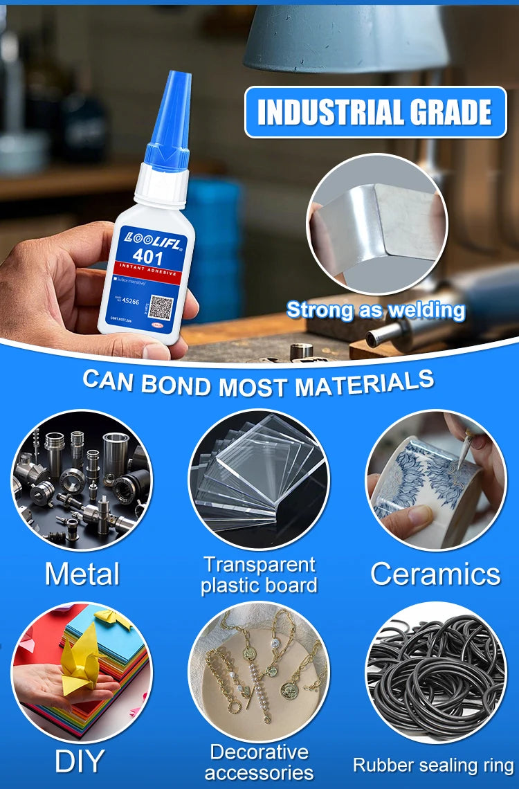 strong transparent 401 adhesive, rubber repair, multifunctional adhesive for metal plastic parts. Excellent bonding tool, 20ml