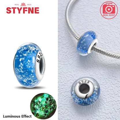 925 Sterling Silver Blue Series Crystal Enamel Murano Charm Bead Fits Original Bracelet for Women DIY Fine Jewelry Gifts
