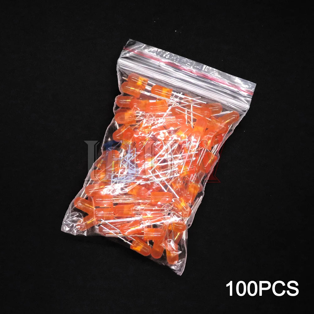 100PCS/LOT, 5mm LED Diode, F5 Assorted Kit, White Green Red Blue Yellow Orange Pink Purple Warm White DIY Light Emitting Diodes, IBUW