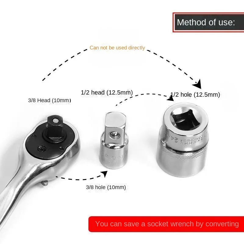 Socket Adapter Ratchet Wrench Adapter 1/2 Large Flywheel 3/8 Medium Flywheel 1/4 Small Flywheel CR-V Chrome Vanadium Steel Set