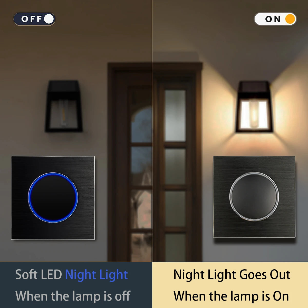 Wallpad Wall Switch 1 Way 2 Way, Circle Round Button, Blue LED Indicator, Brushed Aluminum Finishing, Black Gold SIlver Brown