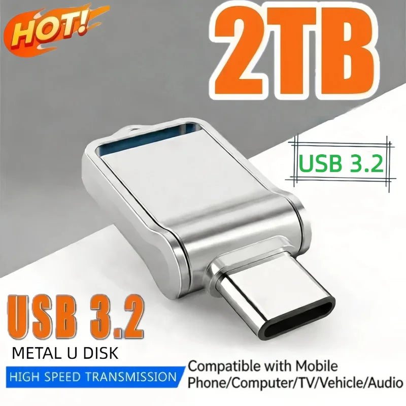 Mini 2TB Flash Drive USB 3.2 Fast Type C Pen Drive Memory Stick High Speed Data 512GB For Computers Phone PC Fast U Disk