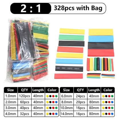 102-750pcs 2:1 Thermoresistant Tube Heat Shrink Wrapping Kit Assorted Wire Cable Insulation Sleeving 3:1 Heat Shrink Tube Set