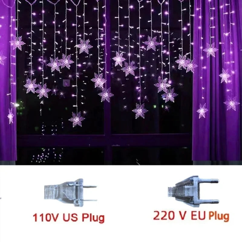 Christmas Snowflakes String Lights Flashing Fairy Curtain Garland Outdoor For Holiday Party New Year 2025 Decoration