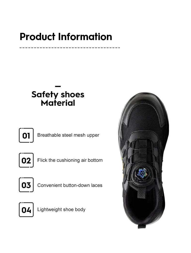 Men Rotating Button Safety Shoes, Steel Toe Work Sneakers, Indestructible Shoes, Puncture-Proof Work Boots, Air Cushion Safety Shoes
