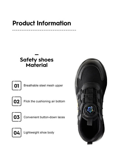 Men Rotating Button Safety Shoes, Steel Toe Work Sneakers, Indestructible Shoes, Puncture-Proof Work Boots, Air Cushion Safety Shoes