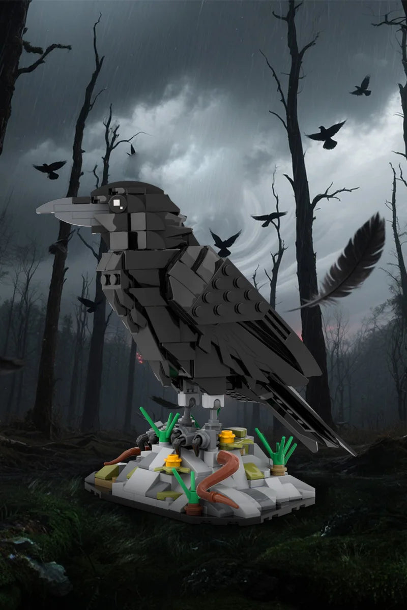 MOC Raven Model Building Blocks Sets Clever Raven Black Bird 3D Home Ornament Brick STEM Toy Adult Valentine's Day Gift
