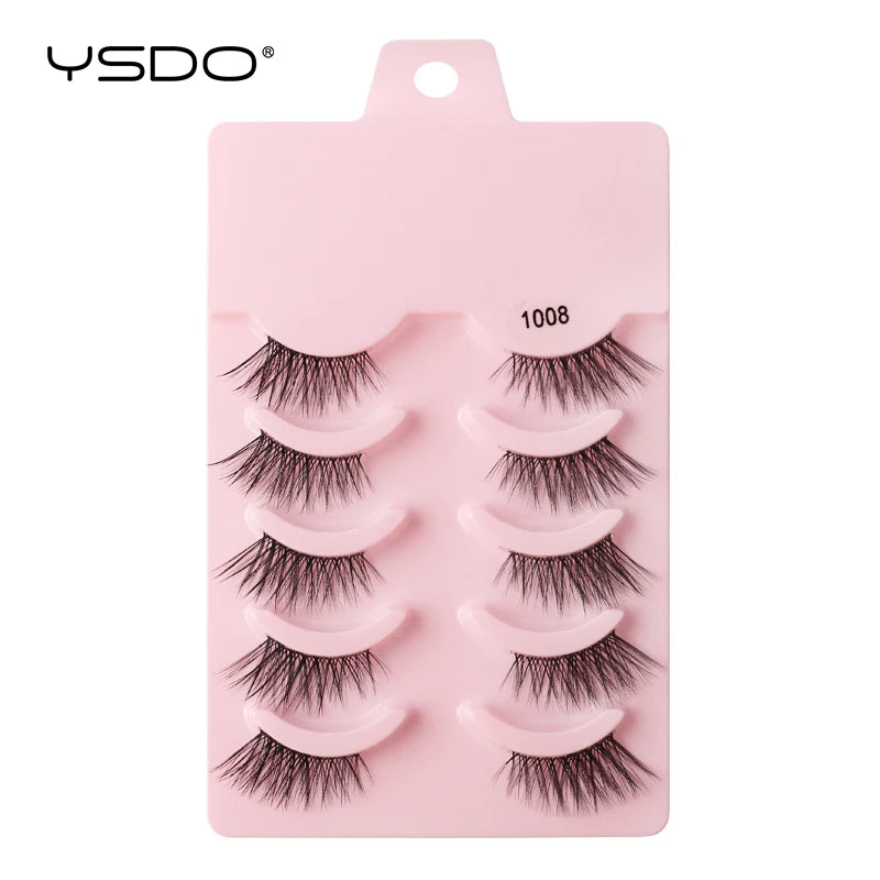 YSDO 5/10 Pairs Half Lashes Cat Eyelashes Soft Natural Clear Band False Lashes Natural Wispy Faux 3d Mink Eyelashes Makeup Tools