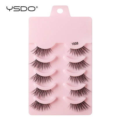 YSDO 5/10 Pairs Half Lashes Cat Eyelashes Soft Natural Clear Band False Lashes Natural Wispy Faux 3d Mink Eyelashes Makeup Tools