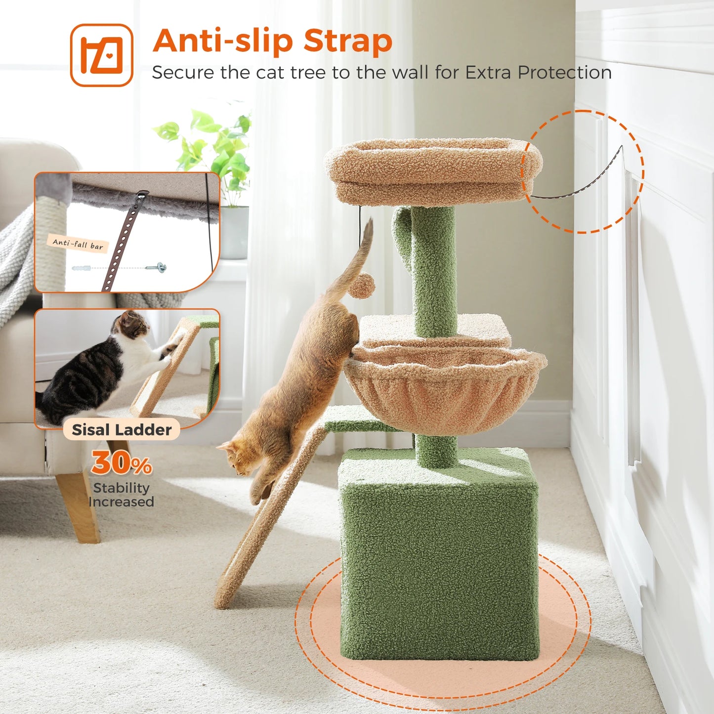 Cat tree, Cat Tower for Indoor Cats, 2 Styles Cat Activity Tree with Cat Scratching Posts, Big Hammock and Removable Top Perch Grey