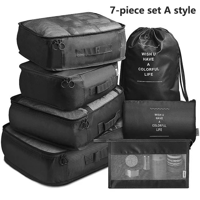 7Pcs, Travel Organizer, Storage Bags, Wardrobe Cube Suitcase Packing Cubes Set Storages, Luggage Clothes Shoe Pouch Folding