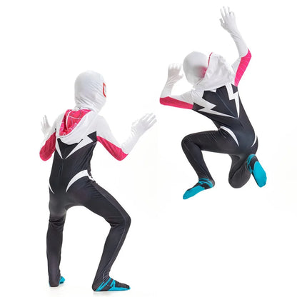 Disfraz oficial de Spider-Gwen Zentai para adulto - Mono de spandex con capucha con máscara de spandex para poner