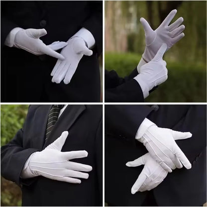 Guantes blancos de algodón para hombre, esmoquin formal, guantes de uniforme, guantes de guardia de honor, desfile, ceremonia, disfraz, cosplay, monedas, joyas, guantes de mayordomo