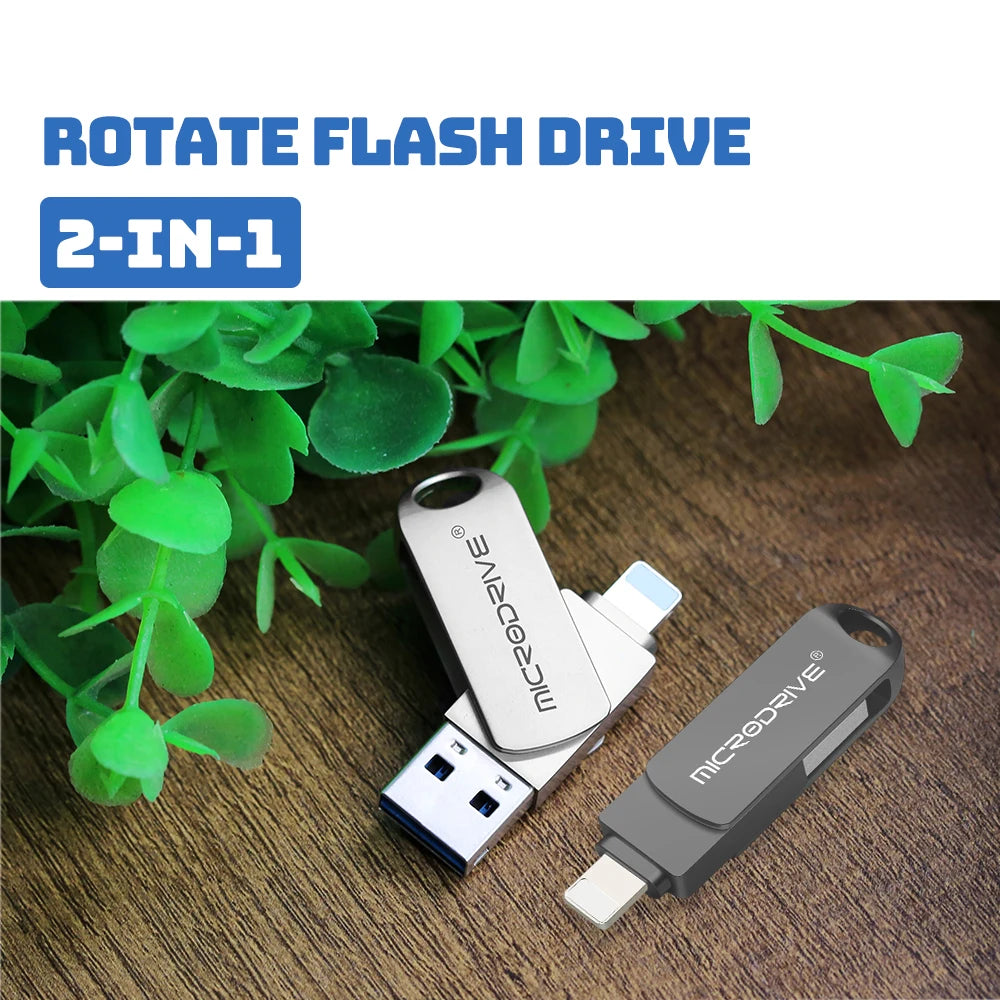 OTG Flash Drive USB 3.0 for iPhone with 2-in-1 USB-to-Lightning & USB 3.0 Pendrive for iPhone 6/7/8/11/12/13/14 / for iPad