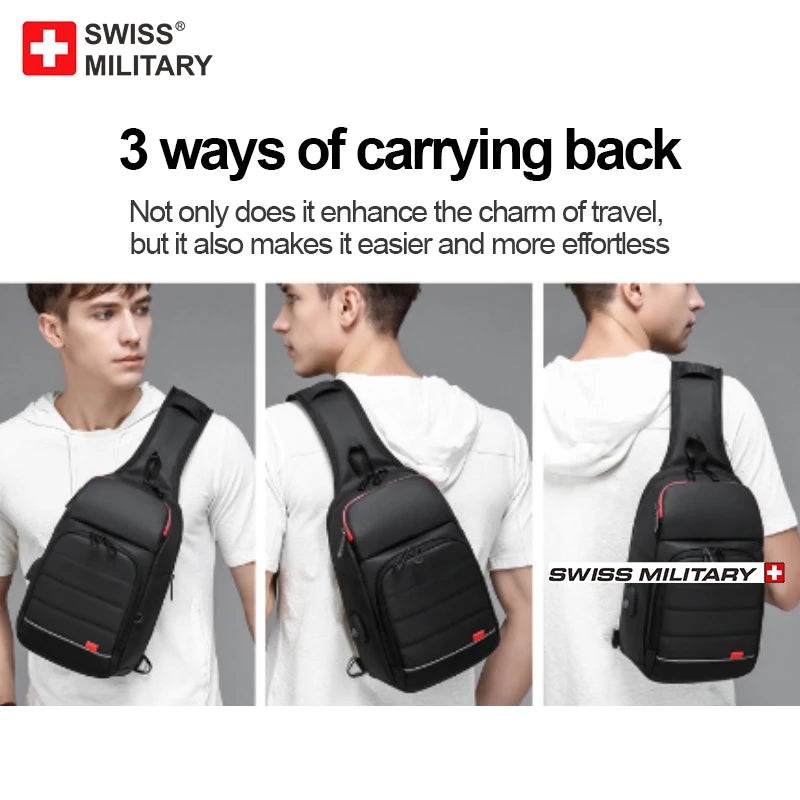 SWISS MILITARY Chest Bag Men's One Shoulder Crossbody Bag Large Capacity Outdoor Sports And Leisure Fashion Small Shoulder Bag