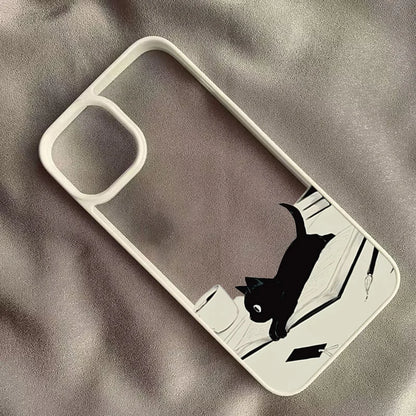 Cute Black Cat Pattern Hard Clear Phone Case For iPhone 15 16 17 Pro Max 16 Plus 17 Air 16E 14 13 12 11 Pro MINI Anti-fall Cover