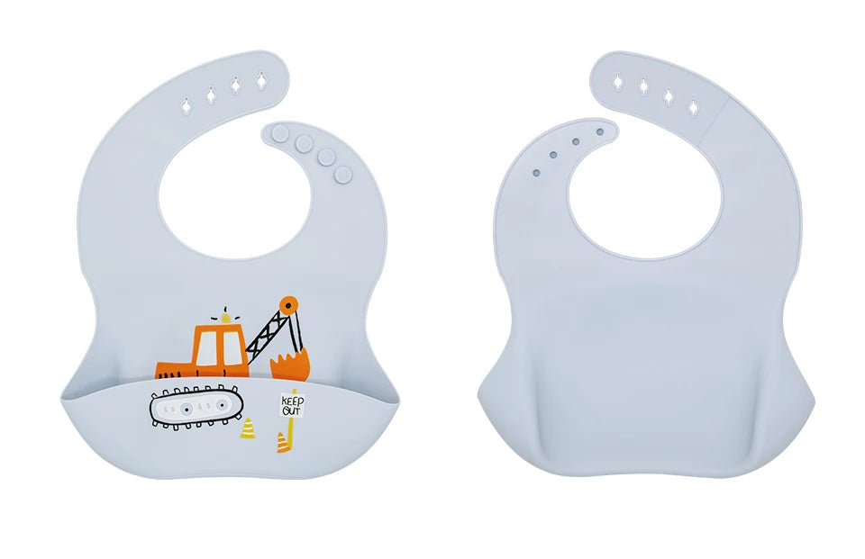 Baberos impermeables para niños, alimentación de bebés, cosas para comer, silicona suave, estampado de dibujos animados de animales, baberos ajustables para probar y alimentar al bebé