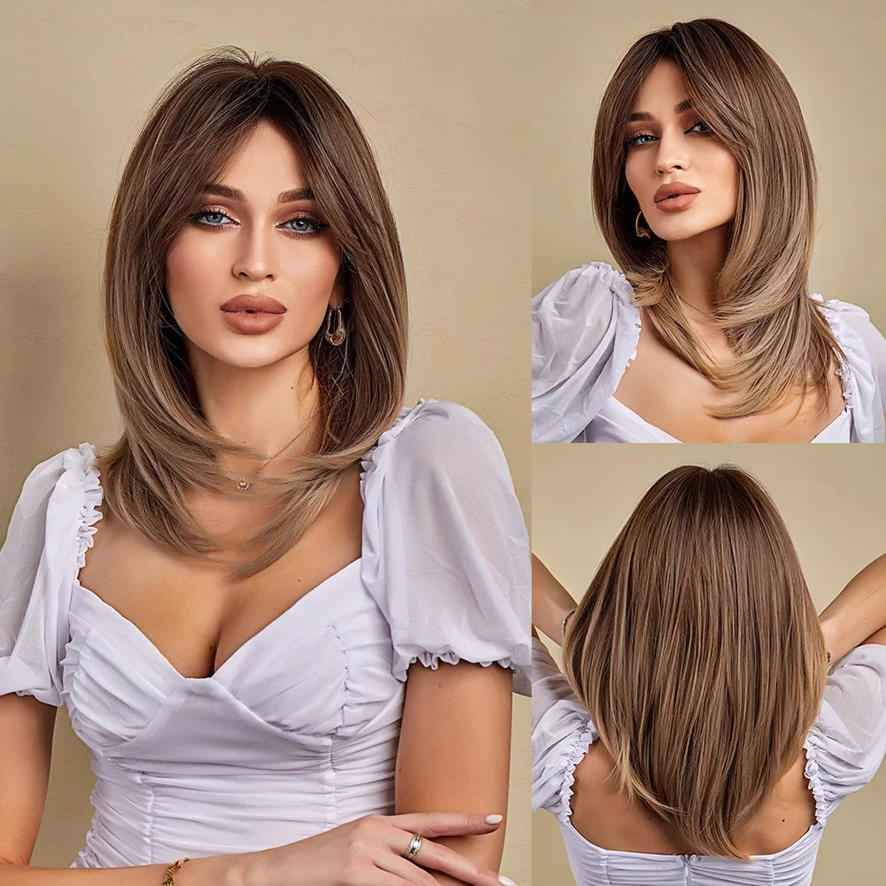 CharmSource Blonde Long Hair Natural Straight Wig, Synthetic Wigs  for Women Daily Party High Density