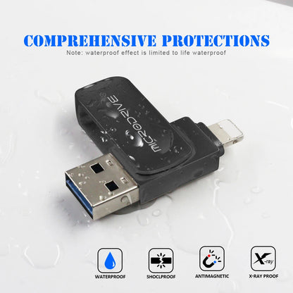 OTG Flash Drive USB 3.0 for iPhone with 2-in-1 USB-to-Lightning & USB 3.0 Pendrive for iPhone 6/7/8/11/12/13/14 / for iPad
