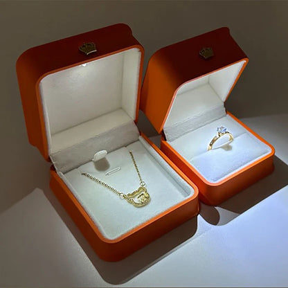 LED Jewelry Ring Box with Light Luxury Crown Earrings Pendant Storage Display Proposal Wedding Gift Box Jewelry Organizer Box