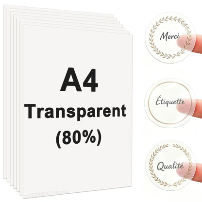 100% Transparent Printable Vinyl Sticker Paper A4 Vinyl Printing Paper for Inkjet Printer DIY Label Sticker Self Adhesive Paper