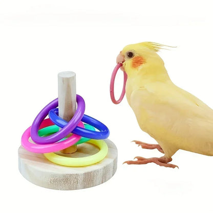 Juguete de anillo interactivo de loro de madera, ejercicio educativo estimulante, tiempo de juego divertido para loros, periquitos, juguetes para pájaros (color aleatorio)